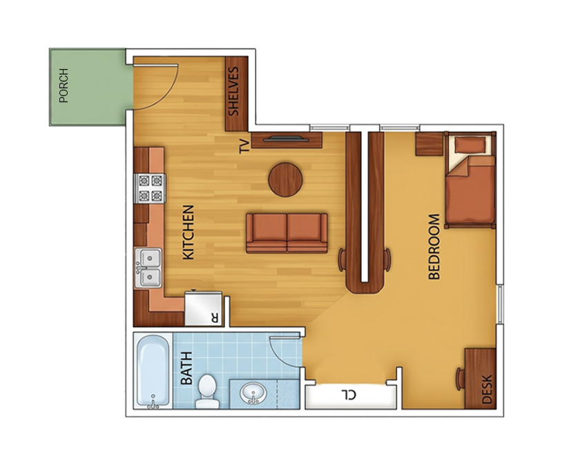 Type 8 studio apartment floor plan